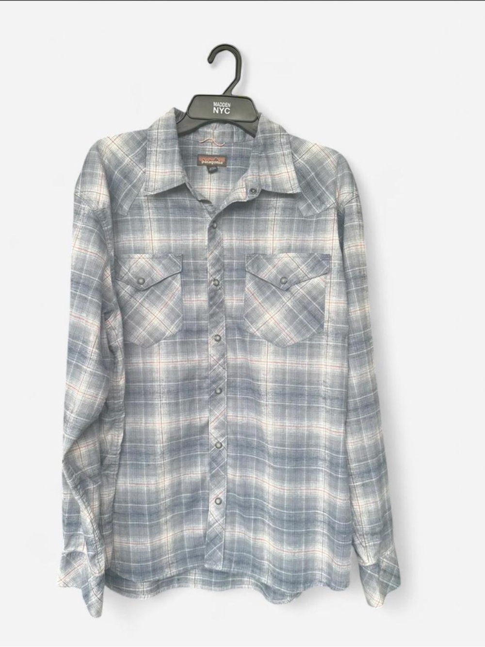 Patagonia Blue Plaid Shirt with Rust Accents